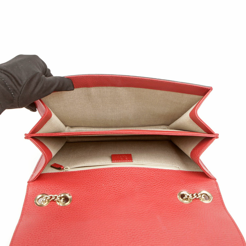 【包稅】GUCCI 中型紅色皮革扣環鏈條單肩斜背包-8