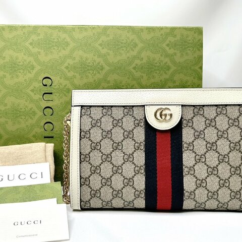 GUCCI 經典Ophidia帆布藍紅織帶肩背包