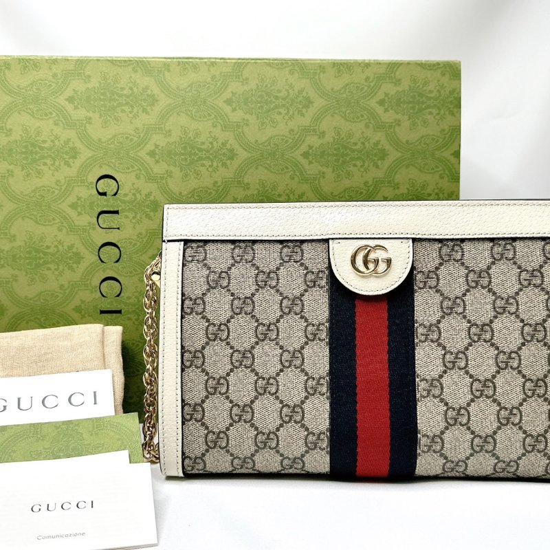 GUCCI 經典Ophidia帆布藍紅織帶肩背包-0