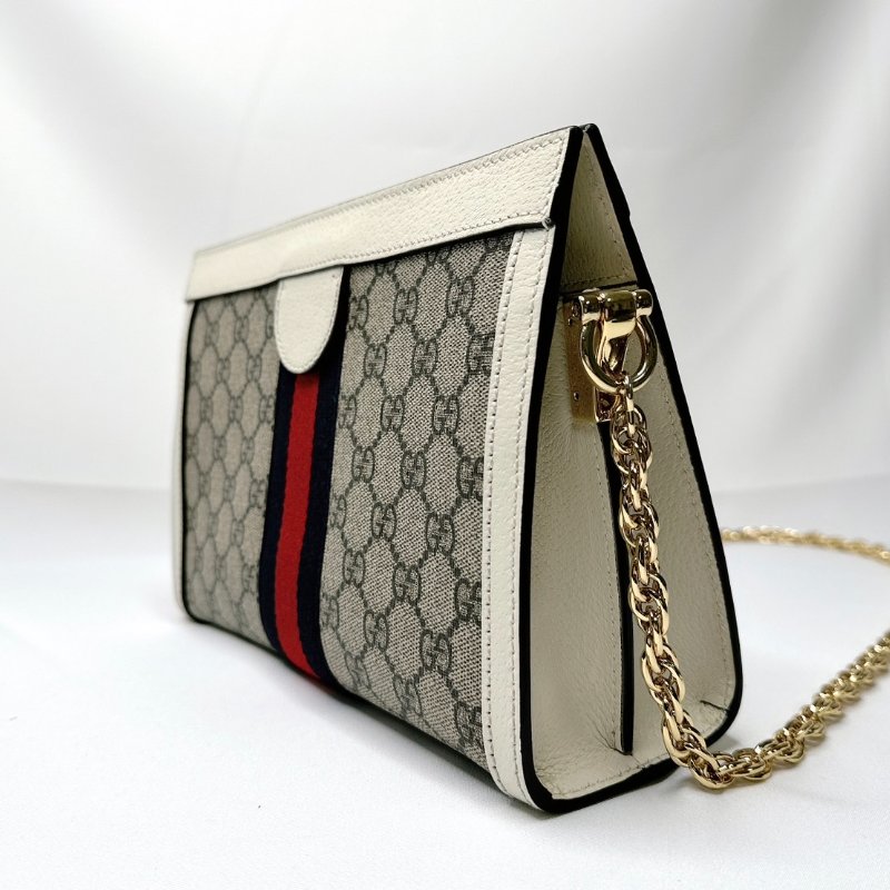 GUCCI 經典Ophidia帆布藍紅織帶肩背包-4