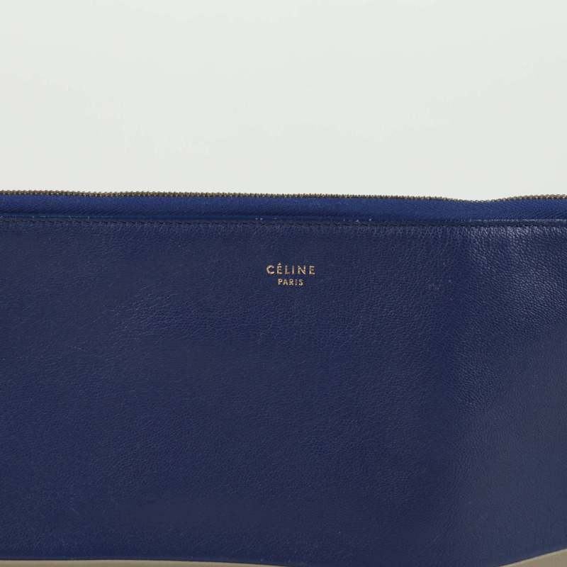 CELINE 藍色卡其色雙色皮革手拿包-1