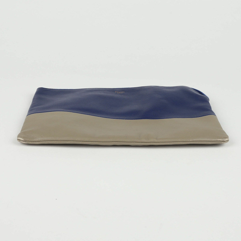 CELINE 藍色卡其色雙色皮革手拿包-7