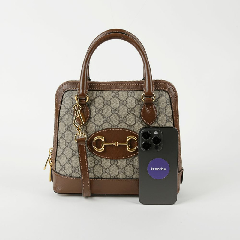 GUCCI 小號 GG Supreme 帆布 Horsebit 1955 頂部提手托特包和單肩包-12