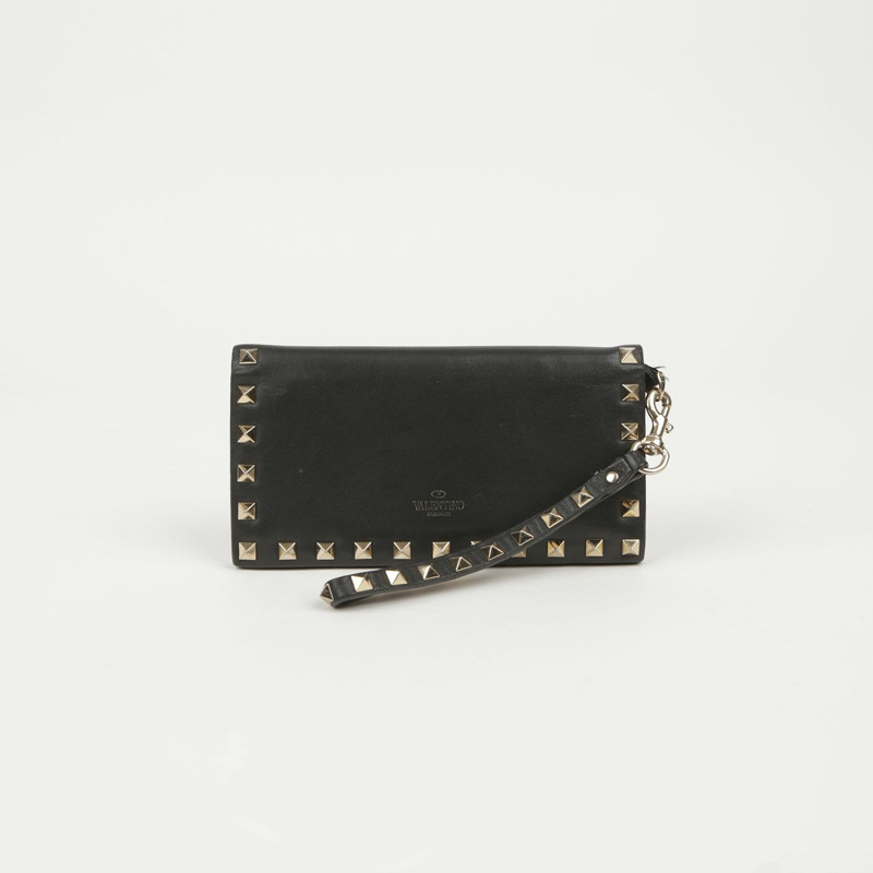 VALENTINO Rockstud 長版皮夾 黑色皮革-1