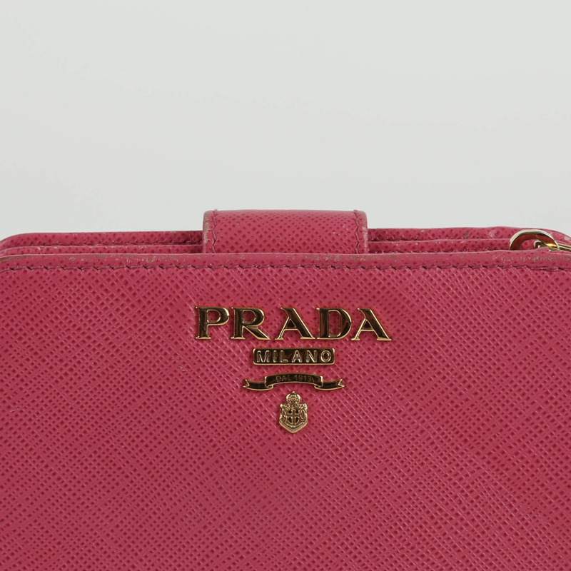 PRADA 粉紅色 Saffiano 皮革零錢包-1