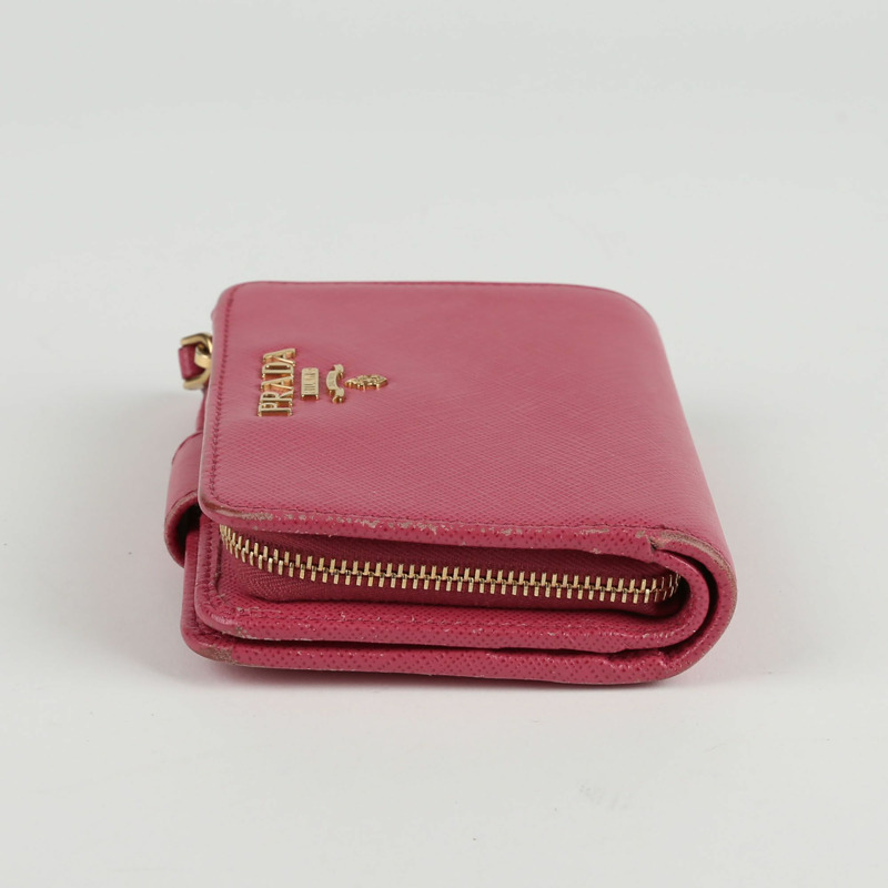 PRADA 粉紅色 Saffiano 皮革零錢包-4