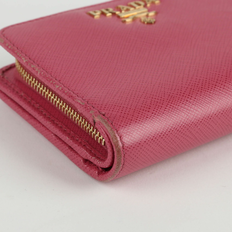 PRADA 粉紅色 Saffiano 皮革零錢包-5