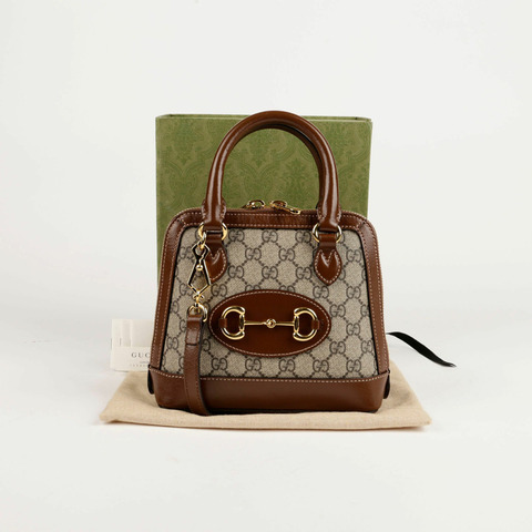 GUCCI 迷你 GG Supreme 帆布馬銜扣 1955 手提包/單肩包