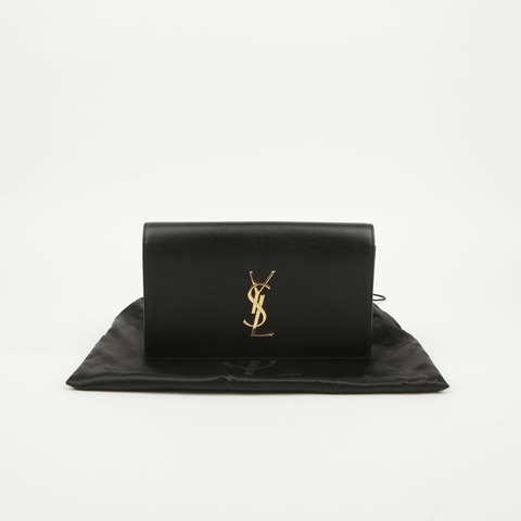 SAINT LAURENT 黑色 Grand De Poudre 紋理皮革字母翻蓋手拿包
