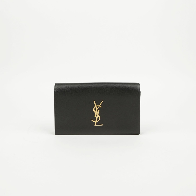 SAINT LAURENT 黑色 Grand De Poudre 紋理皮革字母翻蓋手拿包-1