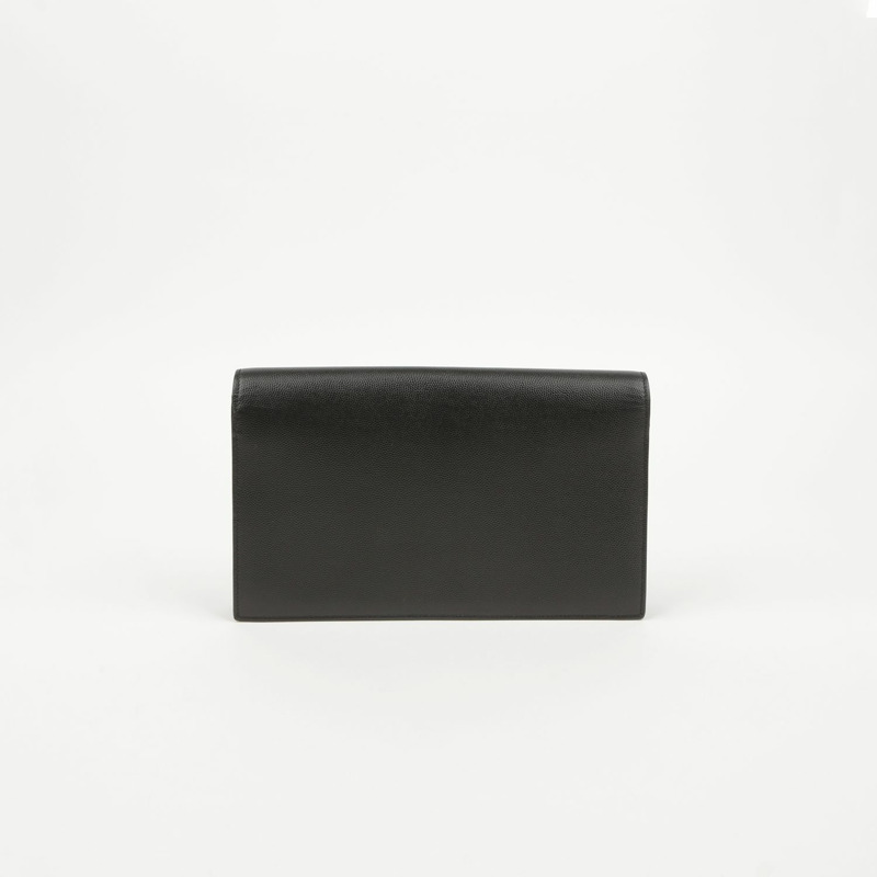 SAINT LAURENT 黑色 Grand De Poudre 紋理皮革字母翻蓋手拿包-2