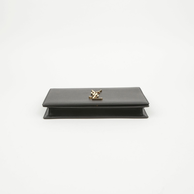 SAINT LAURENT 黑色 Grand De Poudre 紋理皮革字母翻蓋手拿包-4