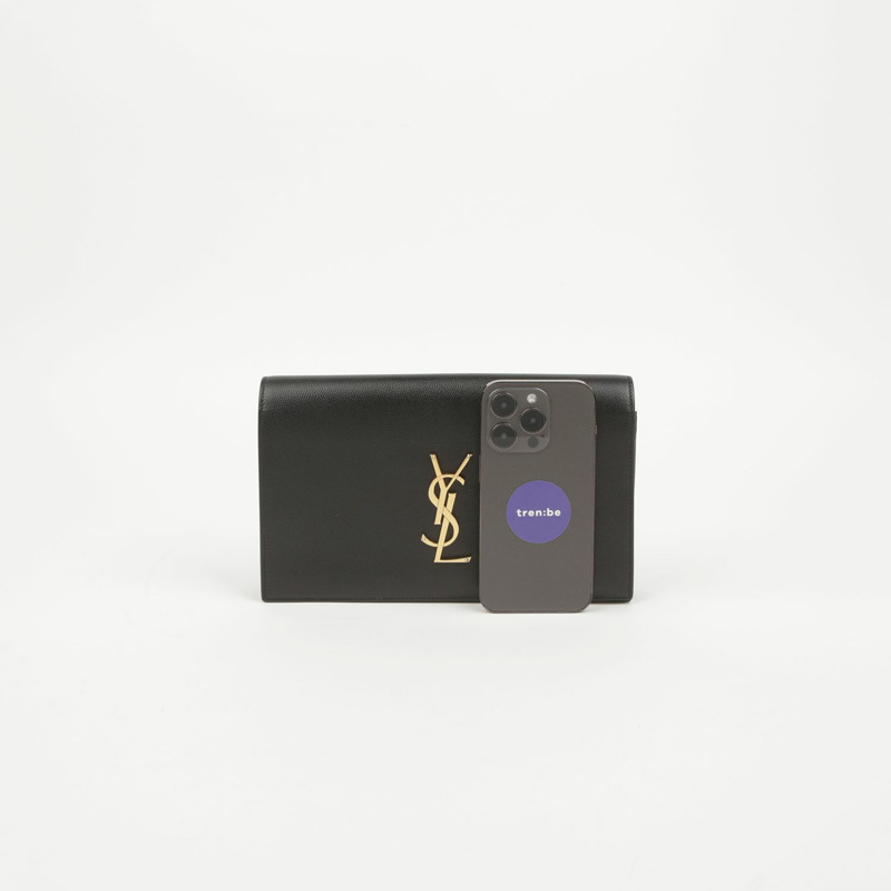 SAINT LAURENT 黑色 Grand De Poudre 紋理皮革字母翻蓋手拿包-6