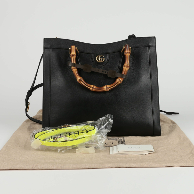 GUCCI 中型黑色皮革 Diana 手提包和肩背包-0