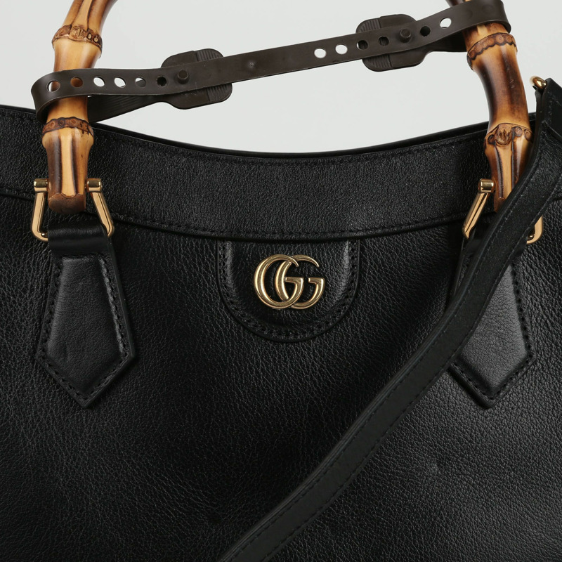 GUCCI 中型黑色皮革 Diana 手提包和肩背包-1