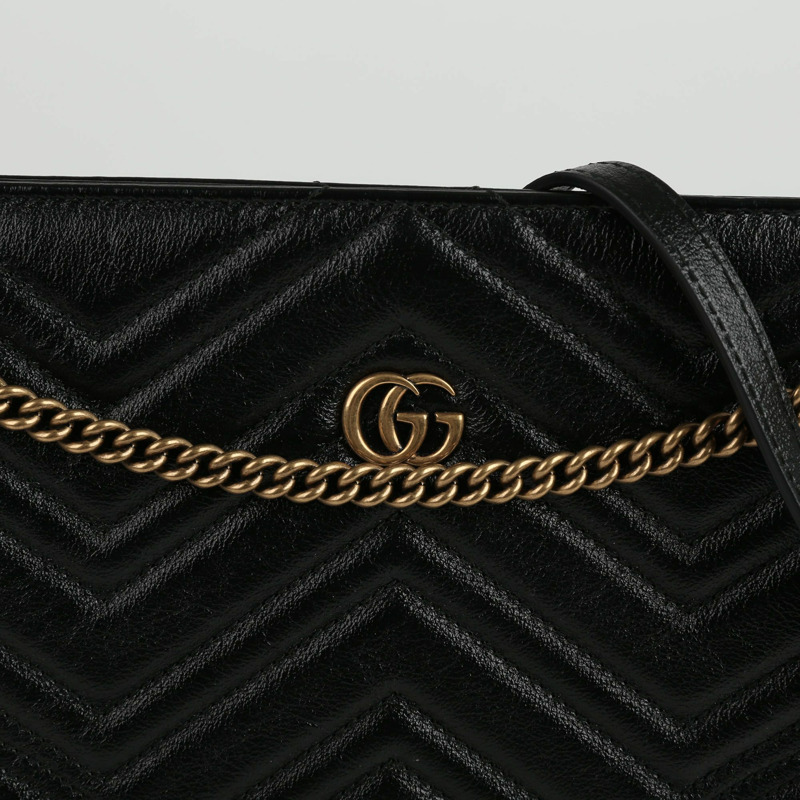 GUCCI 黑色 Matelassé 皮革 GG Marmont 鏈條單肩包-1