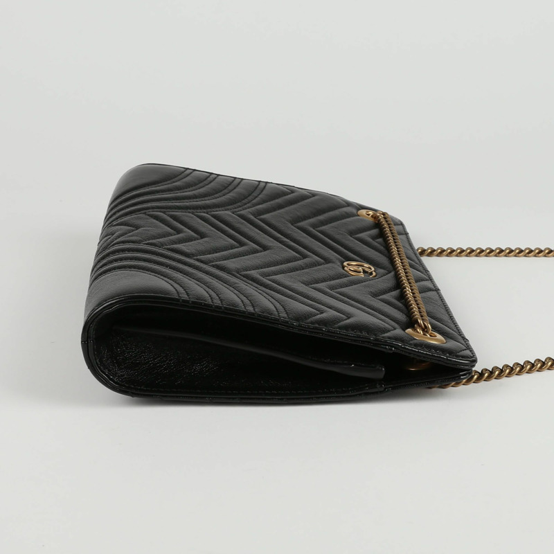 GUCCI 黑色 Matelassé 皮革 GG Marmont 鏈條單肩包-3