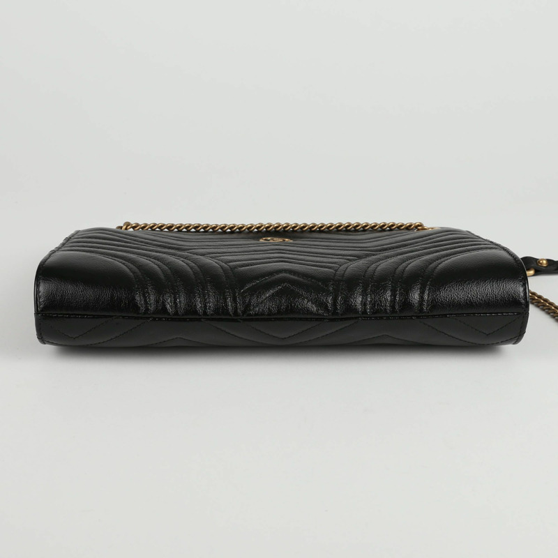 GUCCI 黑色 Matelassé 皮革 GG Marmont 鏈條單肩包-4