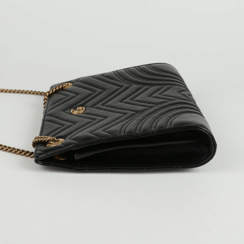 GUCCI 黑色 Matelassé 皮革 GG Marmont 鏈條單肩包-5