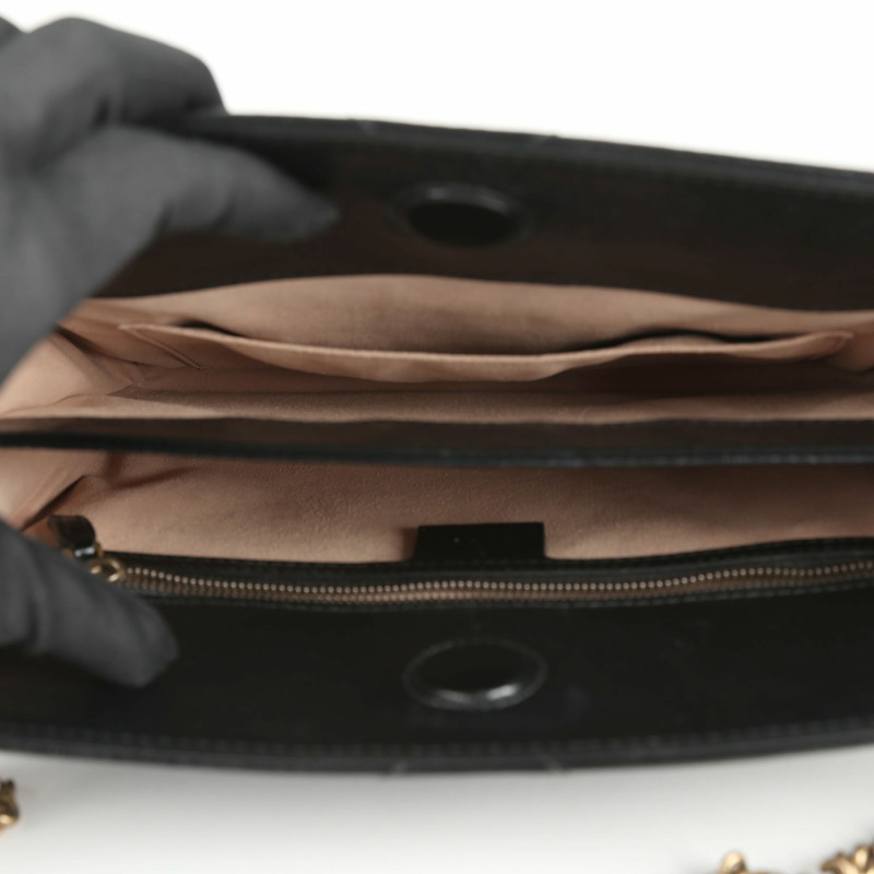 【包稅】GUCCI 黑色絎縫皮革 GG Marmont 鏈條單肩包-6