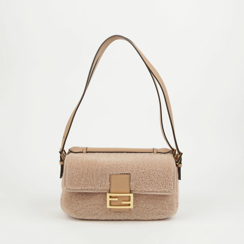 【包稅】FENDI 粉紅羊毛羊皮多色法棍手提單肩包-2