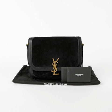 SAINT LAURENT 黑色絨面皮革飾邊 Solferino 肩背包和斜背包