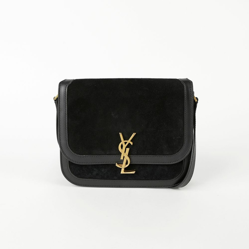 SAINT LAURENT 黑色絨面皮革飾邊 Solferino 肩背包和斜背包-1
