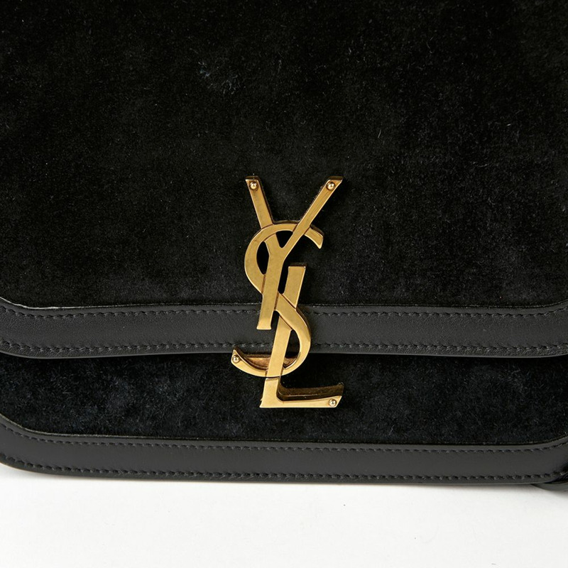 SAINT LAURENT 黑色絨面皮革飾邊 Solferino 肩背包和斜背包-2
