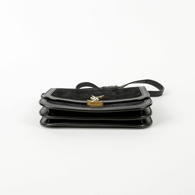 SAINT LAURENT 黑色絨面皮革飾邊 Solferino 肩背包和斜背包-6