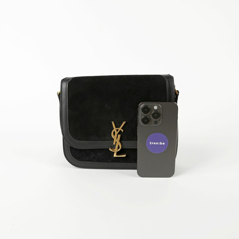 SAINT LAURENT 黑色絨面皮革飾邊 Solferino 肩背包和斜背包-7