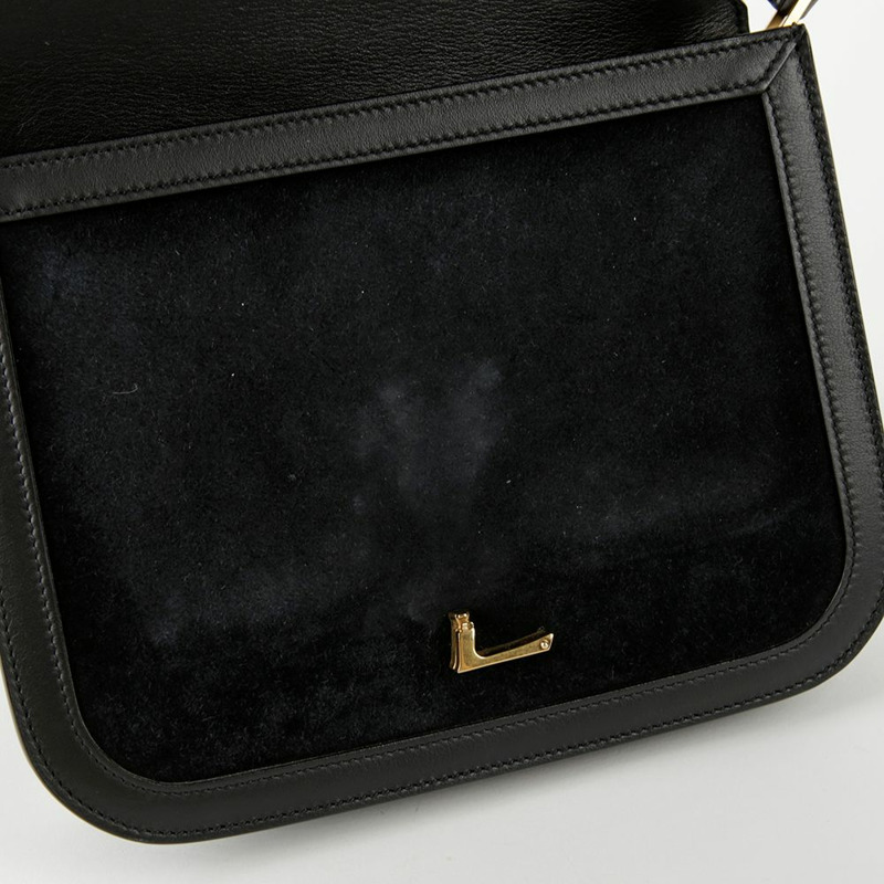 SAINT LAURENT 黑色絨面皮革飾邊 Solferino 肩背包和斜背包-9