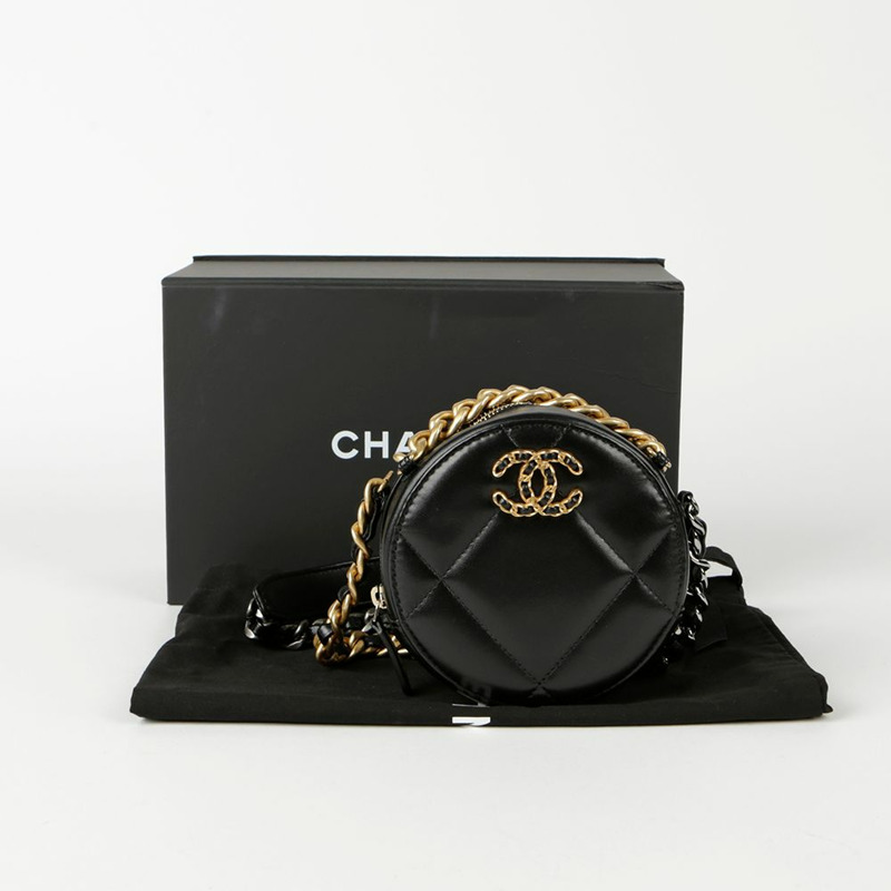 CHANEL 迷你 Tambourine 19 圓形鏈條單肩斜背包-0