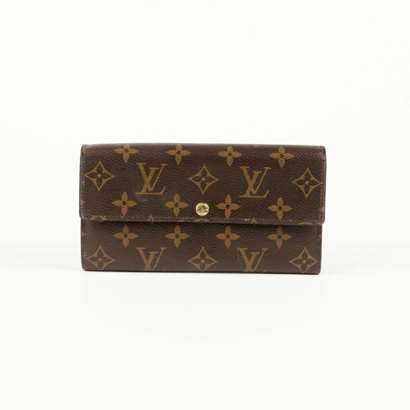 LOUIS VUITTON 字母組合帆布 Sarah 長版皮夾-0