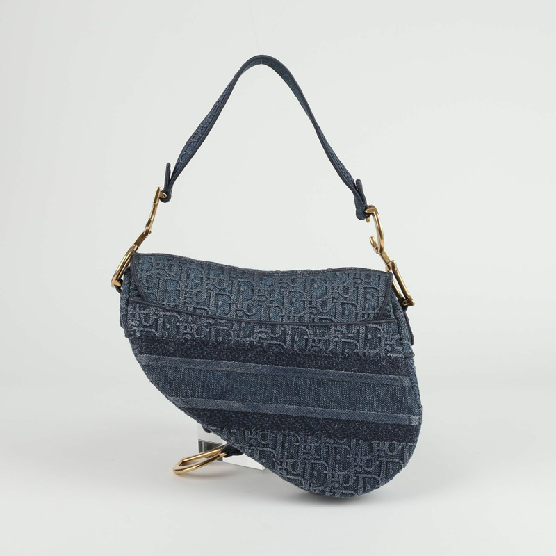 【包稅】DIOR 藍色斜紋牛仔帆布馬鞍肩包-4