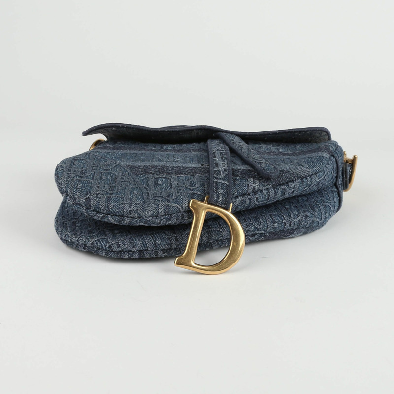 【包稅】DIOR 藍色斜紋牛仔帆布馬鞍肩包-6