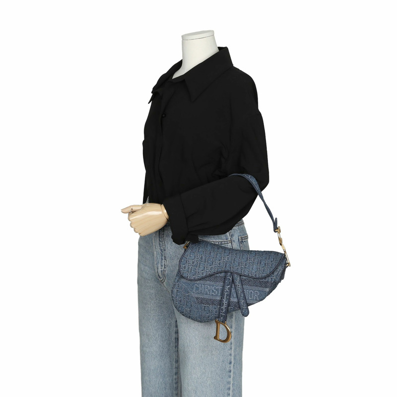 【包稅】DIOR 藍色斜紋牛仔帆布馬鞍肩包-11