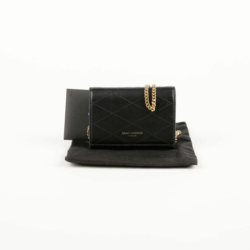 SAINT LAURENT Micro Paris 金色鏈條斜挎皮夾-0