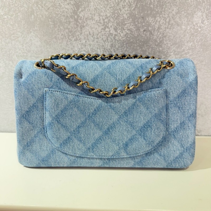 Chanel 經典淺牛仔菱格紋丹寧CF包 金扣-1