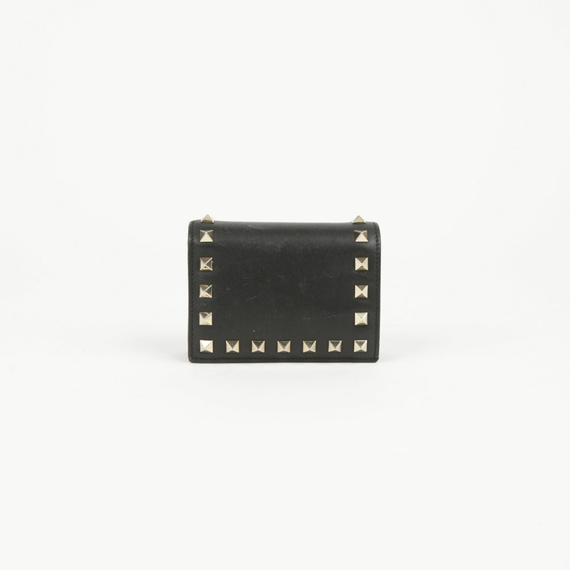 VALENTINO 黑色 Rockstud 皮革皮夾-0
