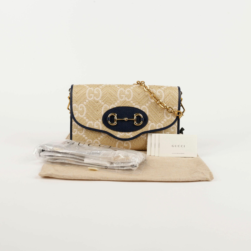 GUCCI 小號 GG Supreme 1955 馬銜扣鏈單肩包-0