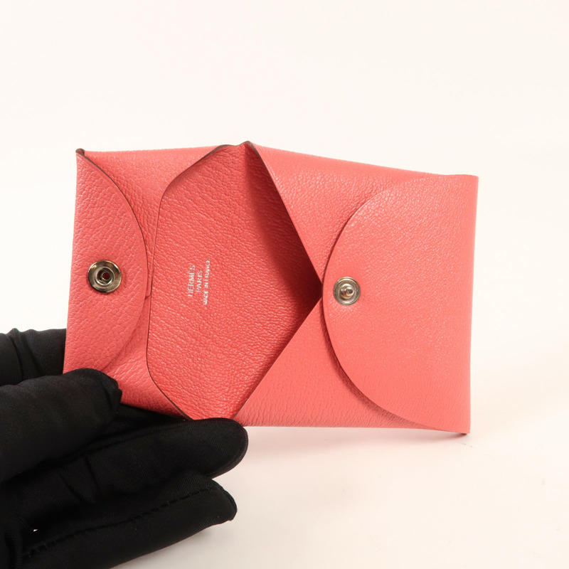 HERMES Chevre皮革Bastia錢包Pink-7