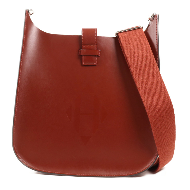 HERMES Vache Hunter皮革Evelyne Sellier 29銀扣肩背袋Rouge H-0