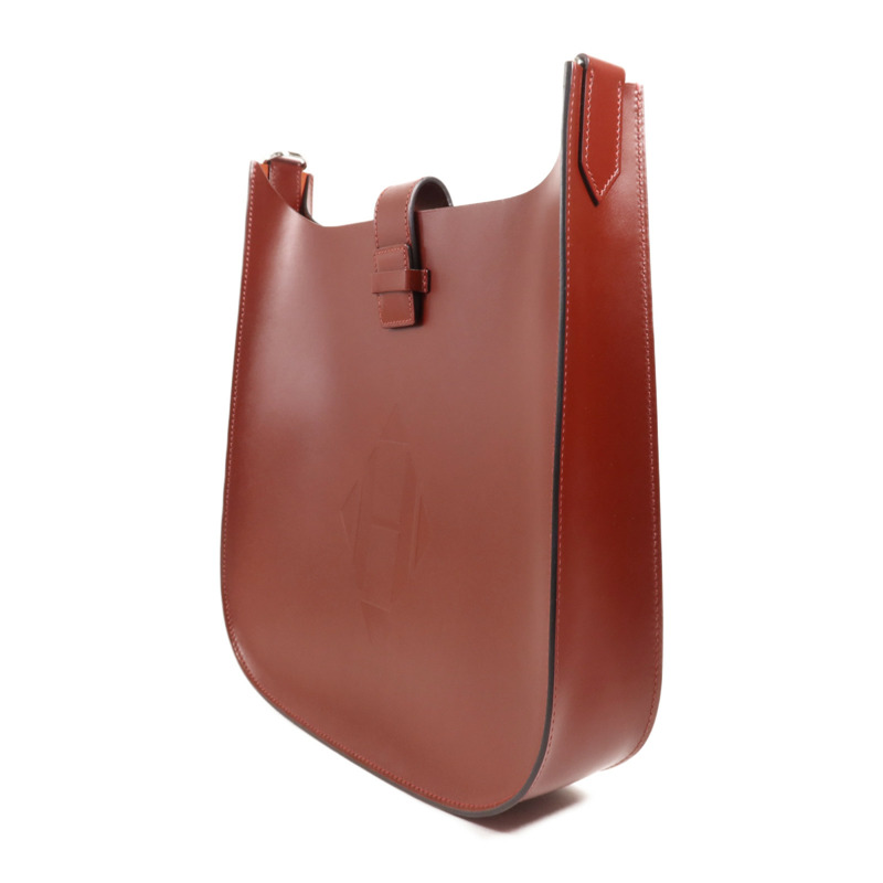 HERMES Vache Hunter皮革Evelyne Sellier 29銀扣肩背袋Rouge H-2