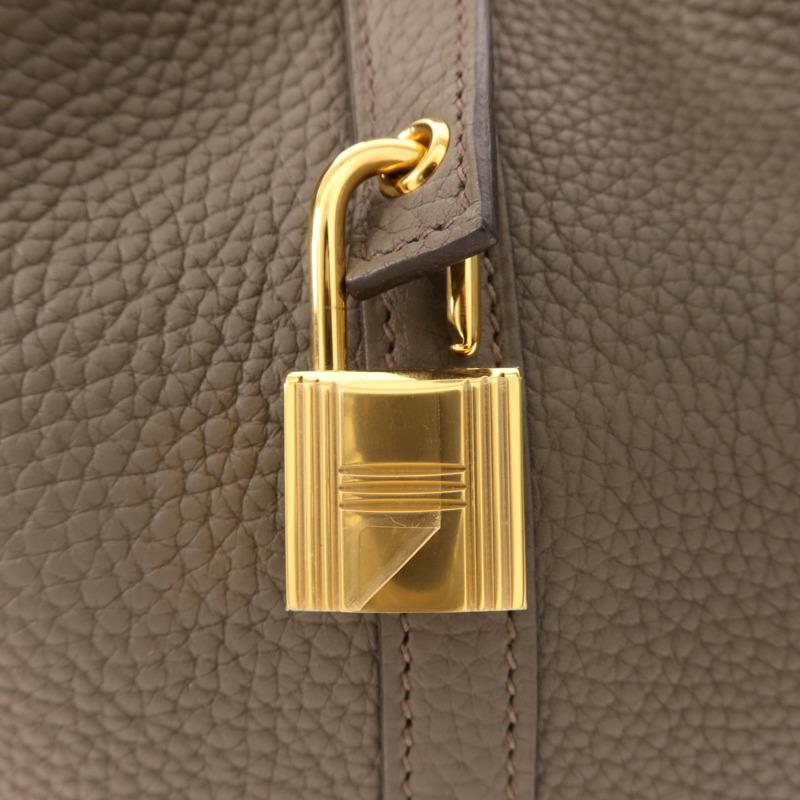 HERMES Clemence皮革Picotin PM金扣手挽袋Etain-5
