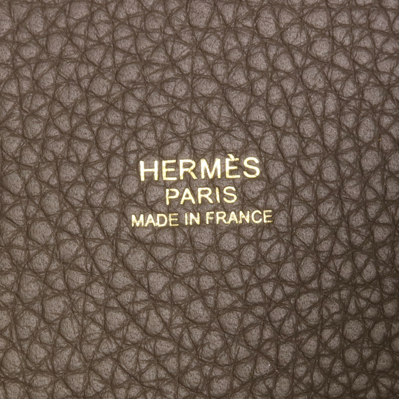 HERMES Clemence皮革Picotin PM金扣手挽袋Etain-11