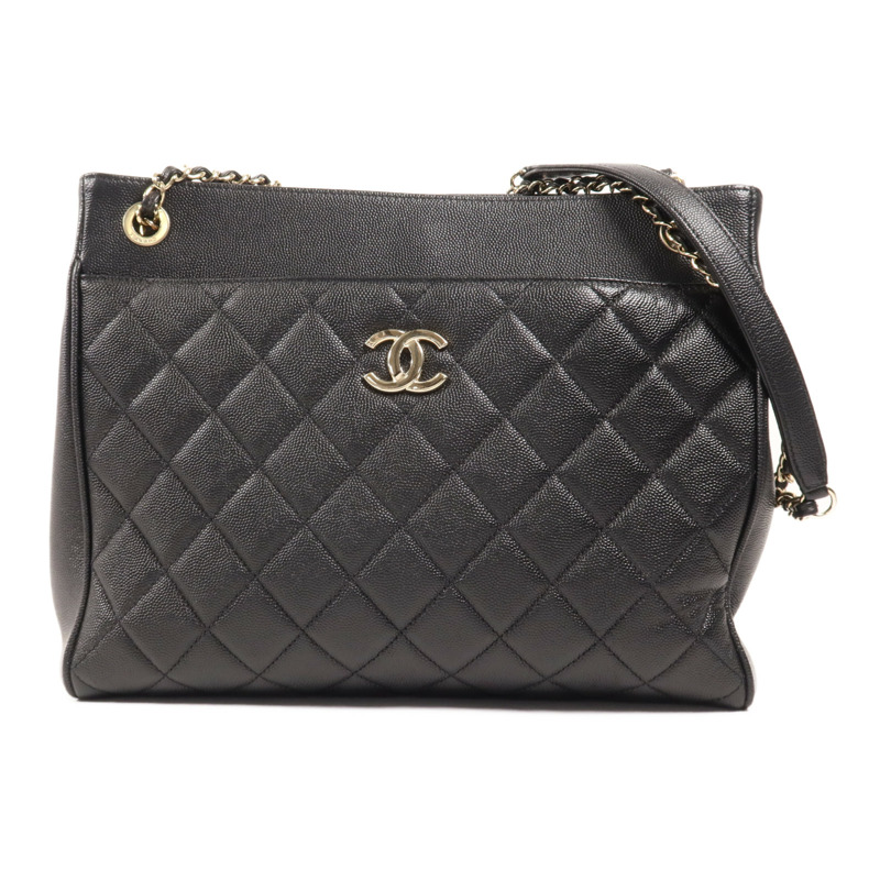 CHANEL 牛皮皮革Chain Tote金扣鏈帶肩背袋-0