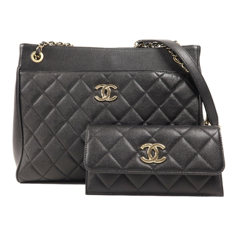 CHANEL 牛皮皮革Chain Tote金扣鏈帶肩背袋-13