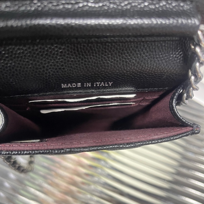 Chanel 黑銀荔枝紋牛皮 手機包 31開。-7