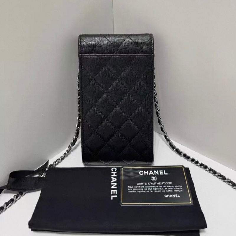 Chanel 黑銀荔枝紋牛皮 手機包 31開。-2