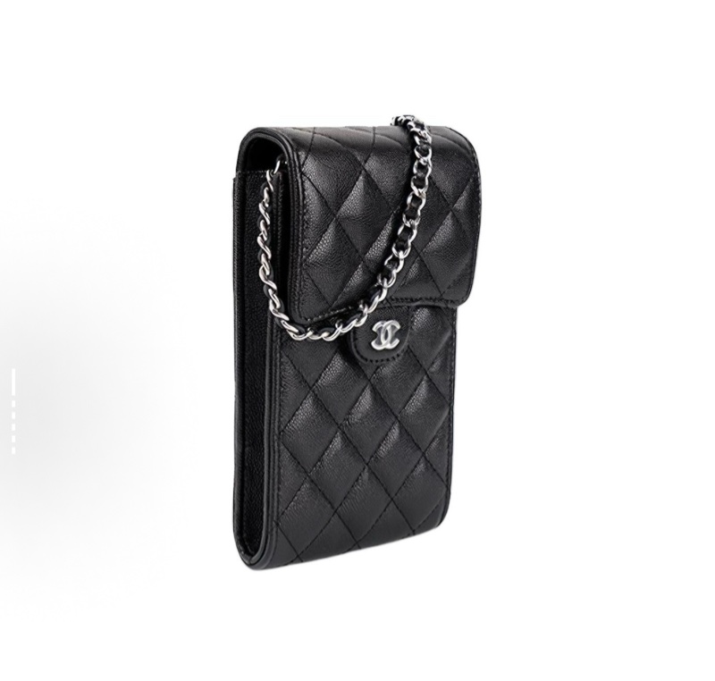 Chanel 黑銀荔枝紋牛皮 手機包 31開。-3